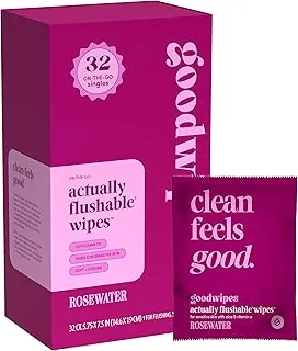 Goodwipes - Toallitas desechables - Toallitas individuales para trasero para adultos en movimiento - Toallitas mini portátiles - Esenciales de viaje - Seguro para alcantarillado y fosa séptica - Agua