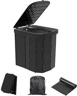 Hapoon Inodoro plegable portátil XL para campamento, orinal de viaje para adultos, 12 bolsas de inodoro, paquete de 12 unidades de gel líquido para residuos, color negro