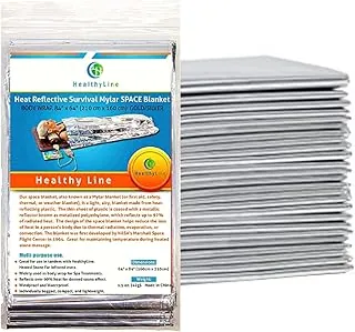 HealthyLine - Manta térmica de sauna de papel de aluminio (paquete de 50 piezas) - para desintoxicación y pérdida de peso, terapia infrarroja lejana, supervivencia y preparación, conserva hasta el 97% del calor corporal, hojas de Mylar de 64 x 84 pulgadas