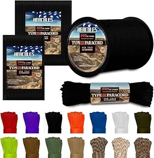 HERCULES Cuerda de paracaídas tipo III Paracord 550, 100 pies, color negro para cuerda de supervivencia, cuerda de supervivencia