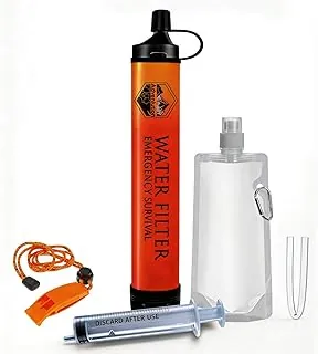 High-Capacity Survival Water Filter Kit with Emergency Whistle, Lightweight Reusable Water Straw for Camping, Hiking, Backpacking & Emergency Preparedness（1 Pack