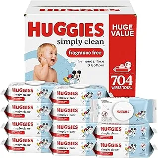 HUGGIES Huggies simplemente limpie las toallitas de bebés sin perfume, 11 paquetes de flip-top (704 toallitas en total)