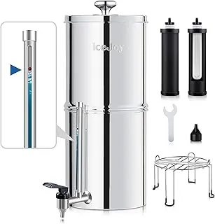 IceJoy Sistema de filtro de agua por gravedad de ultrafiltración, purificador de encimera de acero inoxidable, certificado NSF/ANSI 42, bloque de carbono 2.25G