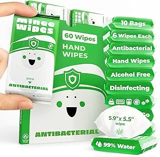 Impossibly Compact - Toallitas antibacterianas de viaje, desinfectante de manos, 99.5% de agua y aloe, seguras para pieles sensibles y toallitas hipoalergénicas para manos, esenciales de viaje para adultos y niños, paquete de 10 unidades en total 60 toallitas
