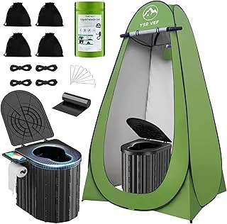 Inodoro de camping con tienda de privacidad desplegable y gel de residuos líquidos, inodoro portátil para acampar con tienda de campaña grande, orinal ergonómico que proporciona mayor comodidad