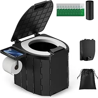 Inodoro portátil Carry360 para adultos y niños, orinal plegable de camping y viaje con tapa y porta papel, barrera de agua mejorada, diseño compacto y liviano para automóvil/RV/senderismo/playa