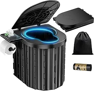 Inodoro portátil, inodoro mejorado de 15 pulgadas con soporte de papel extraíble, inodoro de campamento con una capacidad de carga de 450 libras, orinal portátil para camping, senderismo, viaje por