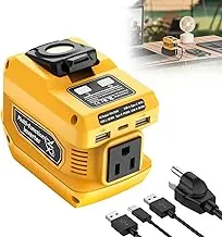 Inversor de Energía Portátil de 220W Compatible con Batería Dewalt 20V, Inversor de Batería DC 20V a AC 110V, Estación de Energía con Luz de Trabajo LED de 400LM, 1 Toma AC, 2 Puertos USB y 1