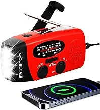 iRonsnow Radio solar de emergencia con manivela, portátil, autoalimentada, NOAA AM/FM con alarma SOS, linterna LED de 2000 mAh, cargador USB para teléfono inteligente para acampar (Rojo)