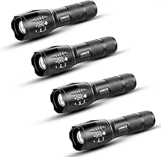 JARDLITE Linterna LED de mano de emergencia, 4 unidades, enfoque ajustable, resistente al agua con 5 modos, la mejor linterna táctica para huracanes, camping, paseo del perro
