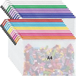 JARLINK Bolsas de Documentos de Malla con Cremallera Tamaño A4 Carta, Paquete de 24, 10 Colores, Bolsas de Malla para Juegos de Mesa y Rompecabezas, Bolsas Impermeables con Cremallera para Documentos