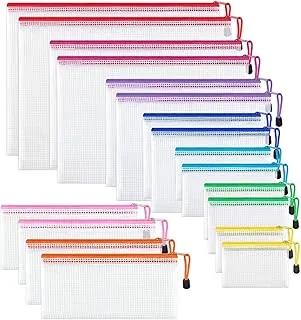 JARLINK Paquete de 18 tamaños de bolsa de malla con cremallera, impermeable, bolsa de documentos multiusos para suministros de oficina, cosméticos, accesorios de viaje
