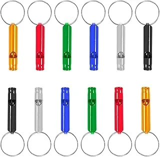 Juego de 12 silbatos extra fuertes para camping, senderismo, caza, deportes al aire libre, situaciones de emergencia, resistentes pero ligeras señales de llavero de aluminio