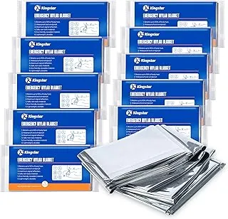 K Kingstar Paquete de 10 mantas de emergencia, 84 pulgadas de largo x 52 pulgadas de ancho, mantas de supervivencia a granel para preparación de desastres y cuidado de personas sin hogar, Mylar reutilizable resistente que retiene el calor corporal en frío extremo, un artículo imprescindible para kits de automóvil