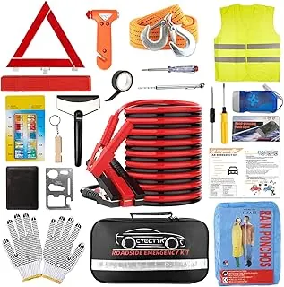 Kit de emergencia en carretera para automóvil, kit de asistencia lateral de emergencia para camiones con cables de puente, martillo de seguridad, triángulo de advertencia reflectante, medidor de presión de neumáticos, cuerda de remolque, etc