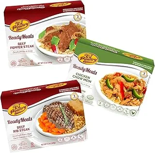 Kosher Mre - Comidas de carne listas para comer, variedad de carne de ternera, filete de pimiento de ternera, pollo Chow Mein (paquete de 3), plato preparado totalmente cocido, cena de microondas
