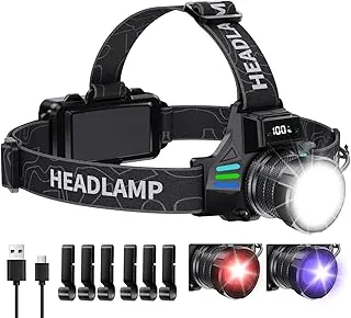 Lámpara de cabeza recargable OMALIGHT con luz blanca/roja/UV/negra, lámpara de cabeza LED superbrillante de 1080 lúmenes alta, batería incorporada, 16 modos, lámpara de cabeza impermeable para casco