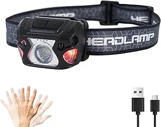 Lámpara frontal para exteriores, recargable USB-C, 6 modos, más de 1000 lúmenes, linterna impermeable IPX5, iluminación continua de 12 horas, ideal para camping, lectura, deportes, correr