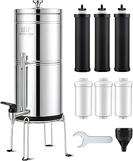 LCF 𝐒𝐢𝐥𝐯𝐞𝐫 𝐈𝐨𝐧𝐬 Sistema de Filtro de Agua por Gravedad Mejorado, Alternativa Confiable al Sistema de Filtro de Agua Berkey, Estándar NSF/ANSI 42&372, Reduce 99% del Cloro, 6 Filtros, Grifo de Nivel de