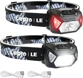 LE Linterna frontal LED recargable, 6 modos, súper brillante, ligera y cómoda, tasa IPX4, linterna frontal recargable para adultos y niños, cable USB incluido, paquete de 2