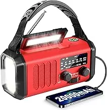Leaton - Radio de emergencia NOAA, radio meteorológica, con manivela y carga solar, batería recargable de 20000mAh/74000mWh, linterna incorporada, luz de lectura y SOS, AM/FM, portátil para acampadas