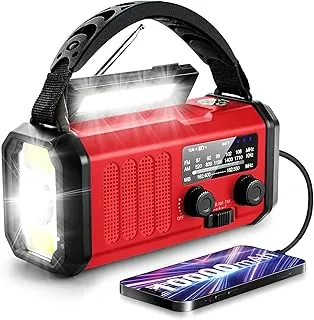 Leaton Radio meteorológica, radio de manivela de emergencia AM/FM/NOAA Solar/manivela de mano/carga USB, batería recargable de 10000 mAh/37000 mWh, cargador de teléfono celular Flashligh para