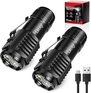 LETMY Mini linternas recargables con base magnética, paquete de 2 luces brillantes de 3 LED, pequeña linterna EDC con clip para cinturón, 4 modos, linternas recargables portátiles para emergencia, campamento, hogar