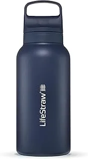 LifeStraw Go Serie — Botella de filtro de agua de acero inoxidable con aislamiento para viajes y uso diario. Elimina bacterias, parásitos y microplásticos, mejora el sabor, 1L Aegan Sea
