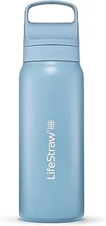 LifeStraw Go Series: botella de filtro de agua aislada de acero inoxidable para viajes y uso diario, elimina bacterias, parásitos y microplásticos, mejora el sabor, 24 onzas, azul islandés