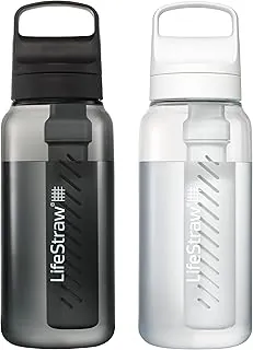 LifeStraw Go Series - Botella de filtro de agua sin BPA para viajes y uso diario elimina bacterias, parásitos y microplásticos, mejora el sabor, paquete de 2 unidades de 1 litro; negro nórdico y