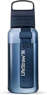 LifeStraw Serie Go – Botella de filtro de agua sin BPA para viajes y uso diario, elimina bacterias, parásitos y microplásticos, mejora el sabor, 1L Mar Egeo