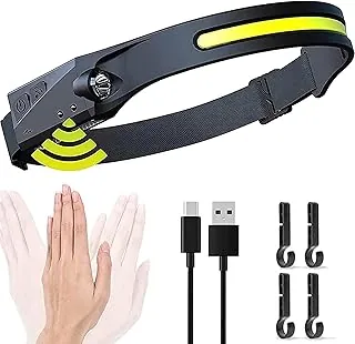 Linterna frontal LED recargable, haz ancho de 230° para exteriores, impermeable, diadema ajustable, lámpara de cabeza ligera con sensor de movimiento para ciclismo, campamento, senderismo, correr, al