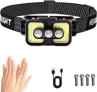 Linterna frontal recargable con sensor de movimiento, impermeable, LED, recargable, con luz roja, ajustable en 120°, para adultos, niños, al aire libre, camping, correr, pesca, senderismo
