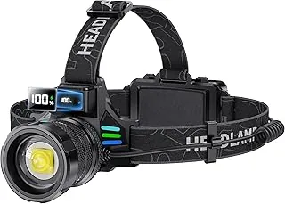 Linterna frontal recargable de 2980 lúmenes altos, súper brillante, LED para adultos, funciona con pilas, táctica, impermeable, zoomable, pantalla digital, faros delanteros para casco duro, caza
