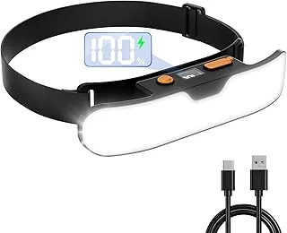 Linterna frontal recargable, lámpara LED de haz ancho de 230° con pantalla de alimentación digital, inclinación ajustable de 90° y linterna impermeable IPX5 para camping, senderismo, correr, reparación, pesca