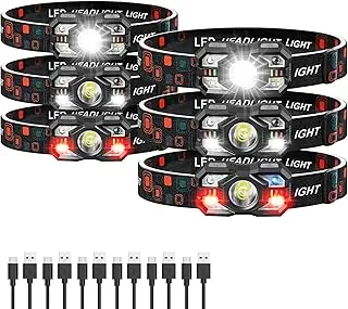 Linterna frontal recargable, paquete de 6, 3000 lúmenes, linterna brillante ultraligera con luz blanca y roja, sensor de movimiento de faros delanteros, 5+5 modos para acampar al aire libre, pesca, correr, senderismo (6)
