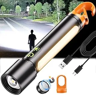 Linterna LED recargable de alto lúmen, linterna súper brillante de 30W, linterna magnética de 2000 lúmenes con 9 modos, linterna de policía impermeable y resistente para emergencias, automóvil