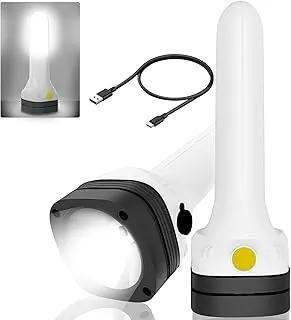 Linterna LED recargable de alto lúmenes, linterna 3 en 1 con reflector y luz estroboscópica, linterna táctica súper brillante zoomable impermeable para campamento, senderismo, emergencia, lámpara de escritorio