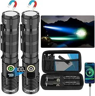 Linterna recargable de alto lúmenes, luz magnética súper brillante con pantalla digital de potencia, largo alcance, regulable, impermeable, linterna LED táctica de bolsillo para campamento de
