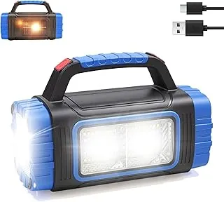 Linterna solar recargable, 8 modos de luz, batería de 2000 mAh, 3000 lúmenes, USB LED, linterna de mano, linterna multifunción para foco de emergencia, linterna de campamento, senderismo (azul), 1 unidad