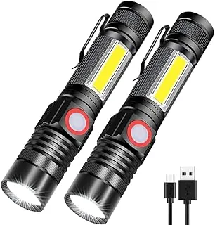 Linternas LED recargables, linterna magnética súper brillante linterna táctica con luz lateral, recargable por USB, zoom, impermeable, mejor linterna pequeña para campamento, emergencia