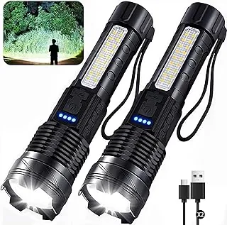 Linternas Recargables de Alto Lumen, Linterna Recargable de 7 Modos, Linterna LED Súper Brillante con Luz Táctica Ajustable, Linterna de Mano para Hogar, Emergencia, Camping, Paquete de 2