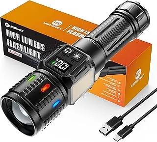 Linternas recargables de alto lúmenes 10000, luz LED súper brillante de larga duración, pantalla LCD USB C de larga duración, fuente de luz Daul y botones con luz roja, para camping