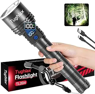 Linternas recargables de alto lúmenes, 90.000 lúmenes, linterna LED súper brillante, linterna táctica con pantalla digital LCD, 5 modos de zoom, impermeable, potente linterna de mano para el hogar