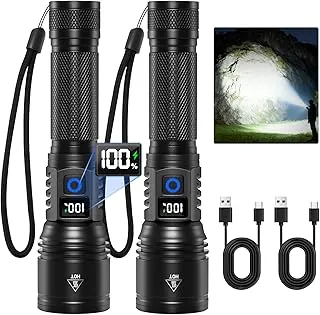 Linternas recargables de alto lúmenes, paquete de 2 unidades, 5 modos de iluminación, linterna LED potente, luces tácticas de mano para emergencias en el hogar, artículos esenciales de campamento, regalos para hombres