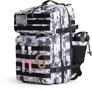 LUPU TACTICAL Mochila de 45L para hombres y mujeres, paquete de asalto de 3 días, mochila de viaje al aire libre, senderismo, camping, mochila con correas Molle (negro y blanco)