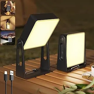 Luz portátil para campamento, paquete de 2 linternas LED recargables de 4000 mAh regulables con soporte giratorio de 360°, linterna 2 en 1 y luces de emergencia para cortes de energía en el hogar
