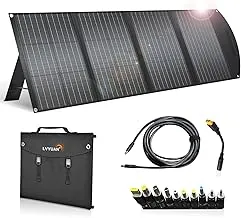 LVYUAN Panel solar portátil de 120 vatios con soportes ajustables, plegable, impermeable IP65 para RV, al aire libre, campamento, tabletas, opaco