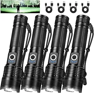Lylting Linternas Recargables Altos Lúmenes, 4 Pack 99,000 Lúmenes Linternas LED con Batería de 5000mAh, Linternas Multifuncionales Impermeables y Potentes para Casa, Camping, Senderismo