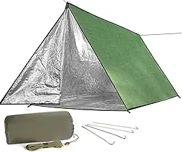 LYN Tienda de campaña de emergencia reutilizable con cremallera extragrande, impermeable, térmica, ignífuga, ligera, con paracord✚estaca para campamento, primeros auxilios, senderismo y bushcraft